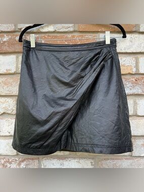 Free People Black Faux Leather Pleather Wrap Skirt